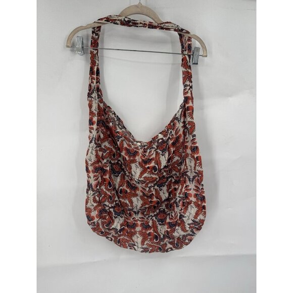 Free People Hobo Tote Shoulder Bag Orange Linen Floral Beach Boho Hippie Gauzy - Picture 1 of 7
